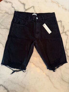 Enslaved Black knee length distressed denim Shorts Sz30